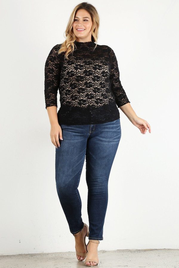 Plus Size Sheer Lace Fitted Top Online now