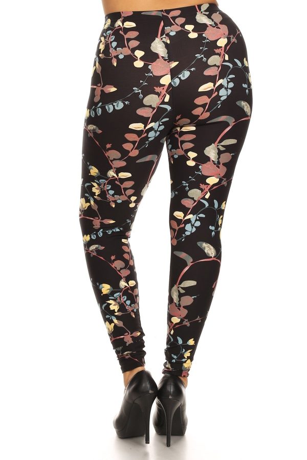 Plus Size Floral Print, Full Length Leggings In A Slim Fitting Style With A Banded High Waist Online now - Image 2
