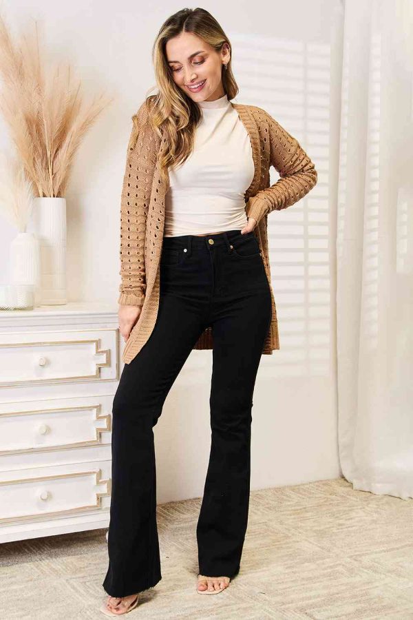 Woven Right Openwork Horizontal Ribbing Open Front Cardigan Cheap - Image 4