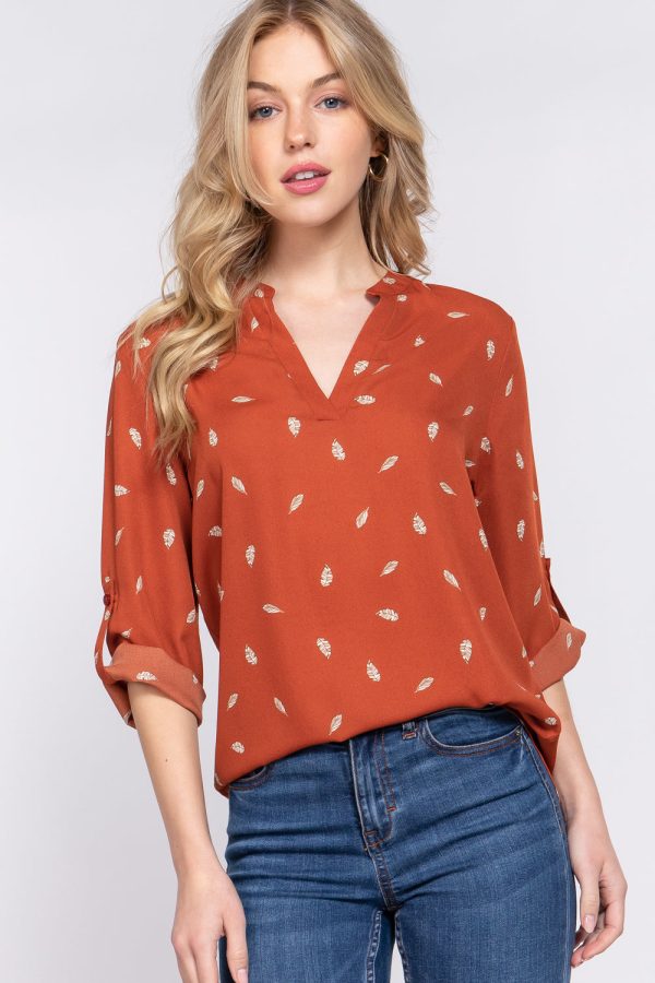 3 4 Roll Up Slv V-neck Print Blouse For Cheap - Image 4