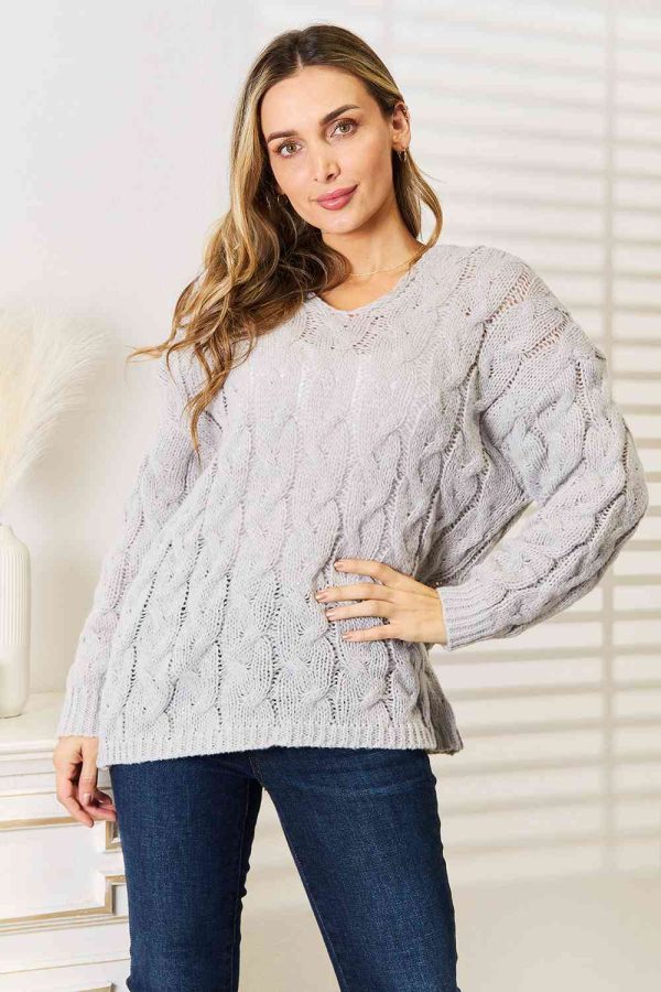 Woven Right Cable-Knit Hooded Sweater Online Sale - Image 3