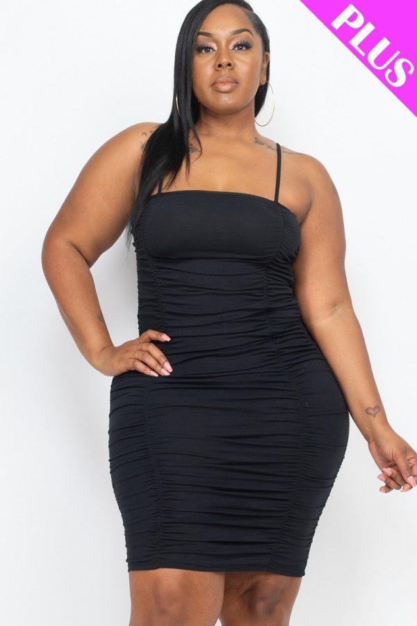 Plus Size Double Ruched Front And Ruched Back Detail Mini Dress For Cheap