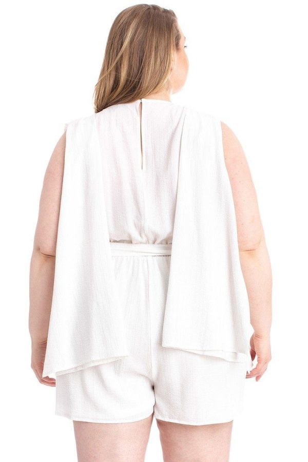 Shimmer Fabric Draped Open Sleeve Romper For Sale - Image 3