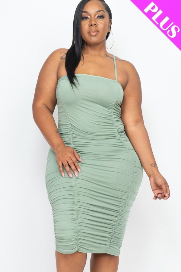 Plus Size Double Ruched Front And Ruched Back Detail Mini Dress For Cheap - Image 5