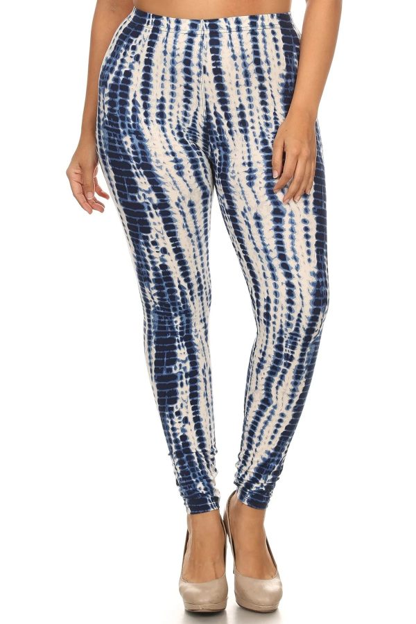 Plus Size Tie Dye Print, Full Length Leggings In A Slim Fitting Style With A Banded High Waist For Cheap